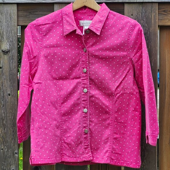 PRETTY SUSAN BRISTOL Button Down Shirt Women's Large POLKA DOT Pink - Picture 2 of 6